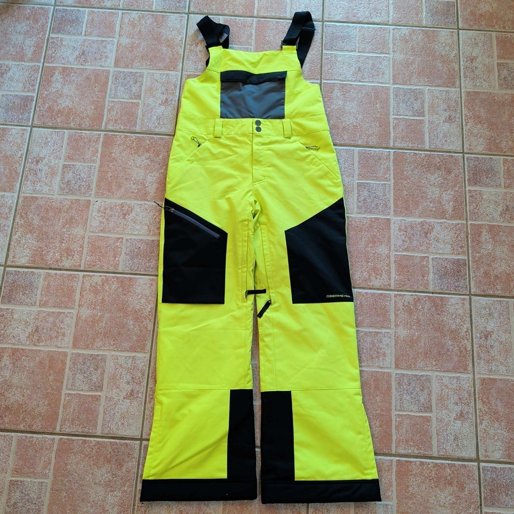 Obermeyer Ski Bibs Teen XL 18 Neon Yellow Black Extended Wear System Insulated
